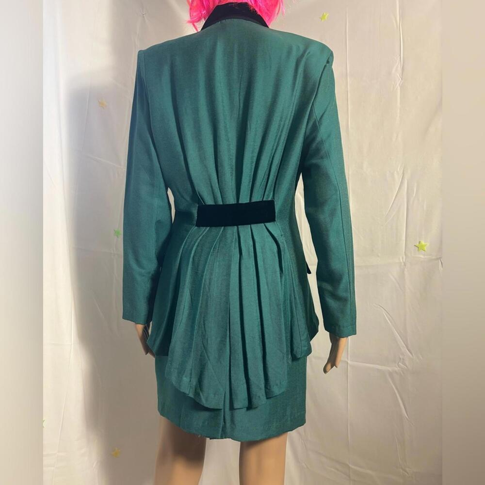 VTG 90s Teal+Black Velvet Structured Blazer and Pencil Skirt Set Size S - Picture 2 of 15
